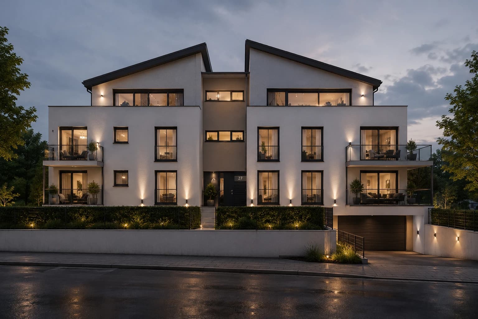 Neubau Mehrfamilienhaus mit Tiefgarage in Öhringen — Straßenperspektive 01